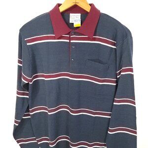 Vtg Sweater Mister Man Navy Blue Burgundy Acrylic Striped Retro 60s 70s NOS Med
